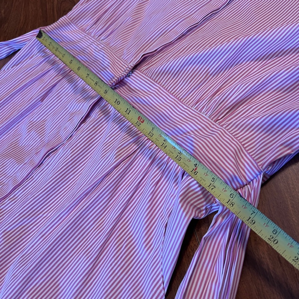 Gretchen Scott Pink and White Striped Shirt Dress XL 3/4 Sleeve Belted Pockets - Picture 7 of 13